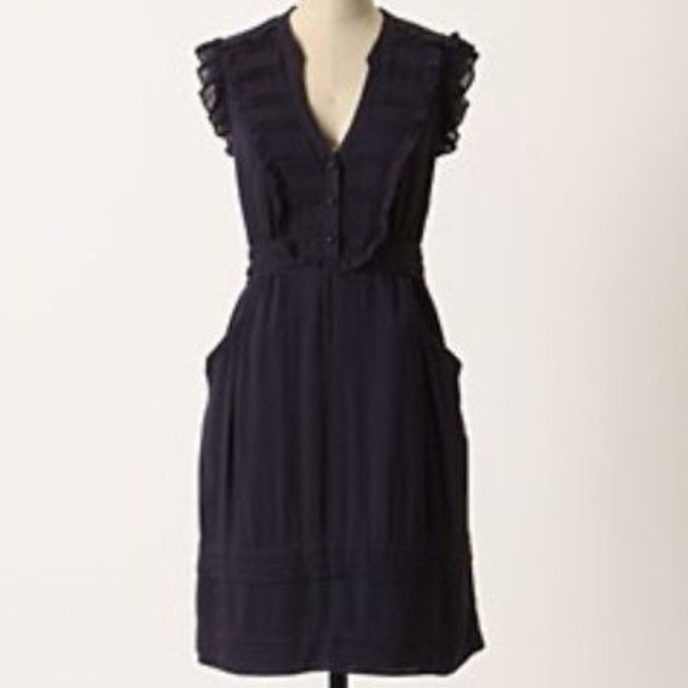 Odille Anthropologie XS 2 Navy Blue A Line dress